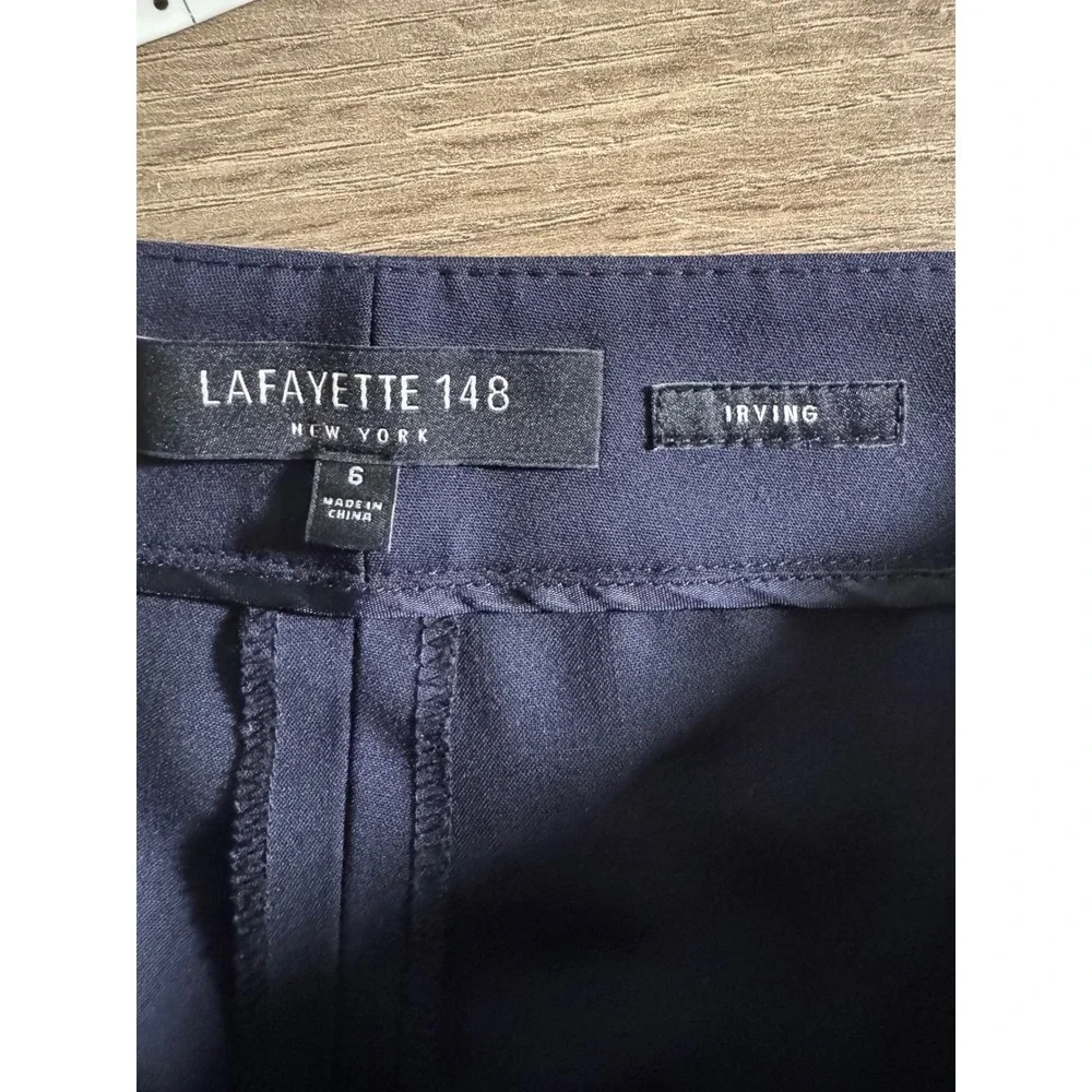 Lafayette 148 New York Irving Navy Virgin Wool Slim Straight Leg Pants Size 6 - Picture 7 of 10